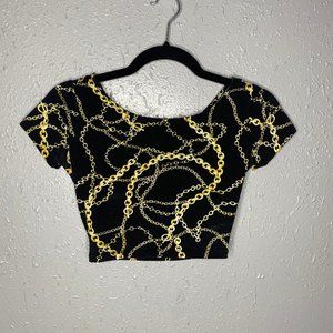 Black Crop Top with Gold Chains Pattern